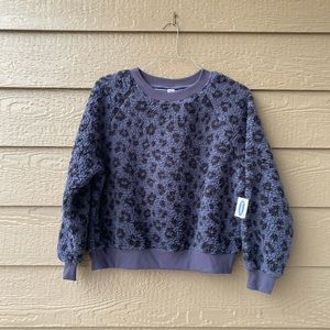 Old Navy Animal Print Cozy Sherpa Sweatshirt Women's , M Blue Loose Soft NWT